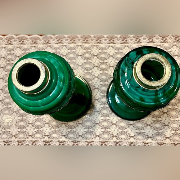 RARE Antique Heinrich Hoffman Opaline Glass Kerosene Lamp Bases - Picture 6 of 16